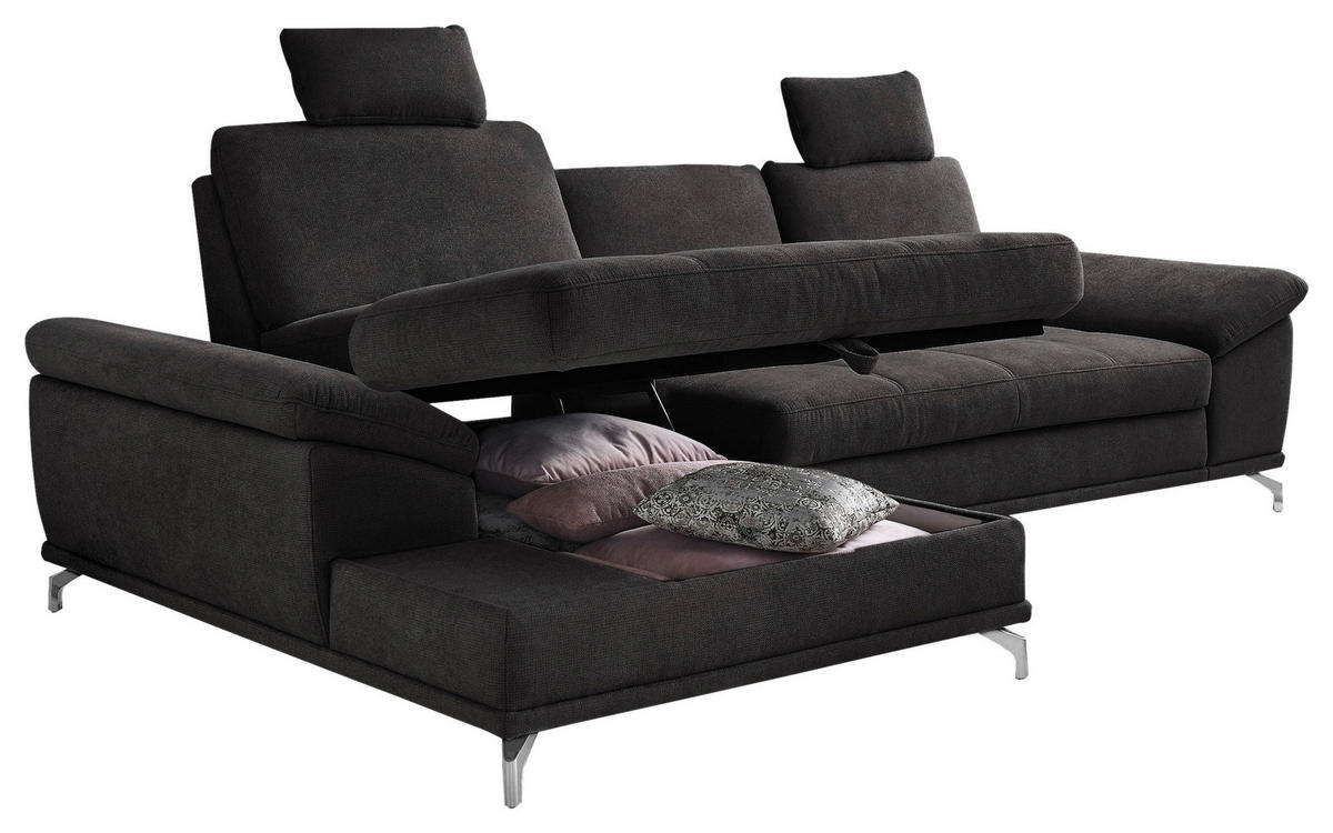 ECKSOFA  in Flachgewebe Schwarz  - Silberfarben/Schwarz, KONVENTIONELL, Textil/Metall (176/301cm) - Sit & More