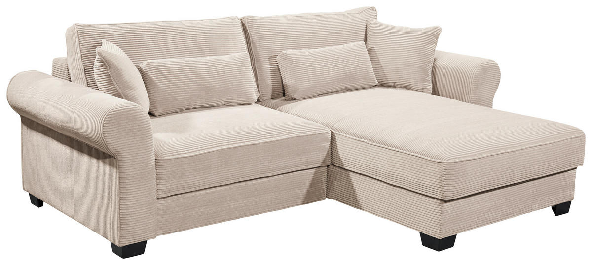 ECKSOFA in Cord Creme  - Creme/Schwarz, Basics, Kunststoff/Textil (255/92/185cm) - MID.YOU