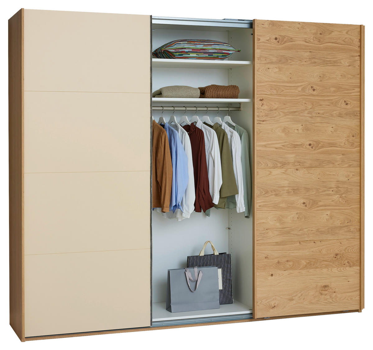 SCHWEBETÜRENSCHRANK 270/229/68 cm 3-türig Sandfarben, Eichefarben  - Sandfarben/Eichefarben, Design, Holz/Holzwerkstoff (270/229/68cm) - Musterring