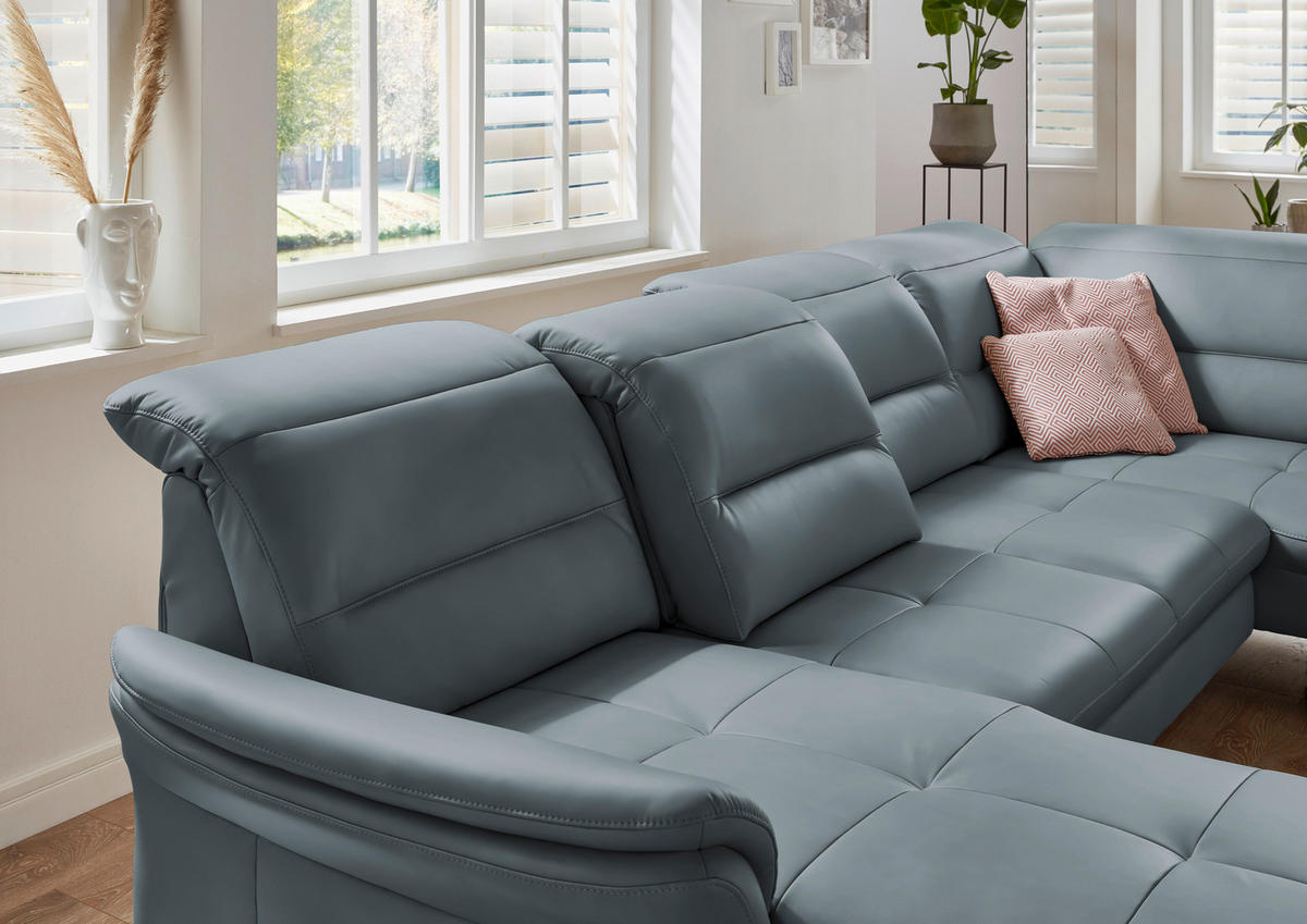 WOHNLANDSCHAFT in Echtleder Blaugrau  - Blaugrau/Schwarz, Design, Leder/Metall (181/336/206cm) - Beldomo Speed