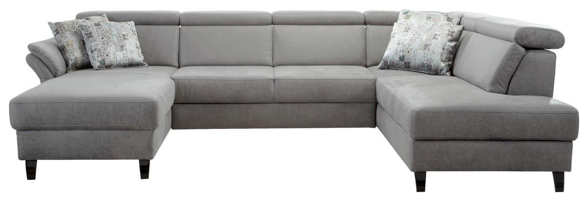 WOHNLANDSCHAFT in Mikrofaser Hellgrau  - Hellgrau/Schwarz, KONVENTIONELL, Textil/Metall (165/317/193cm) - Sit & More
