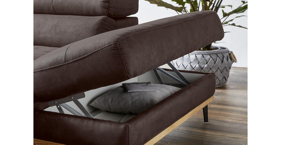 ECKSOFA in Lederlook Mokka  - Schwarz/Mokka, Natur, Holz/Textil (282/226cm) - Novel