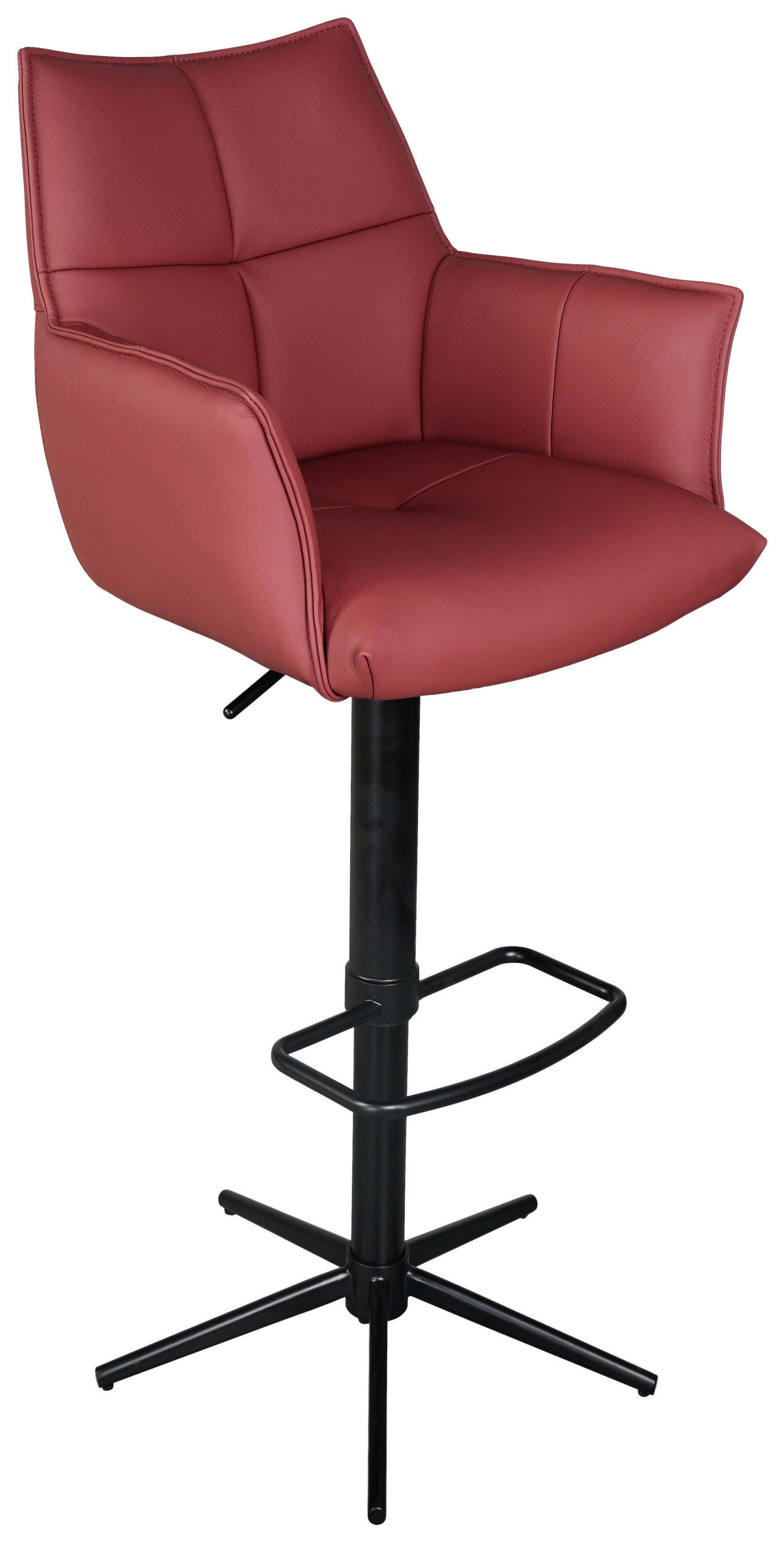 BARHOCKER Echtleder Schwarz, Weinrot Sitzfläche 360° drehbar  - Weinrot/Schwarz, Design, Leder/Metall (54/96-121/56cm) - Novel