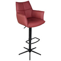 BARHOCKER Echtleder Schwarz, Weinrot Sitzfläche 360° drehbar  - Weinrot/Schwarz, Design, Leder/Metall (54/96-121/56cm) - Novel