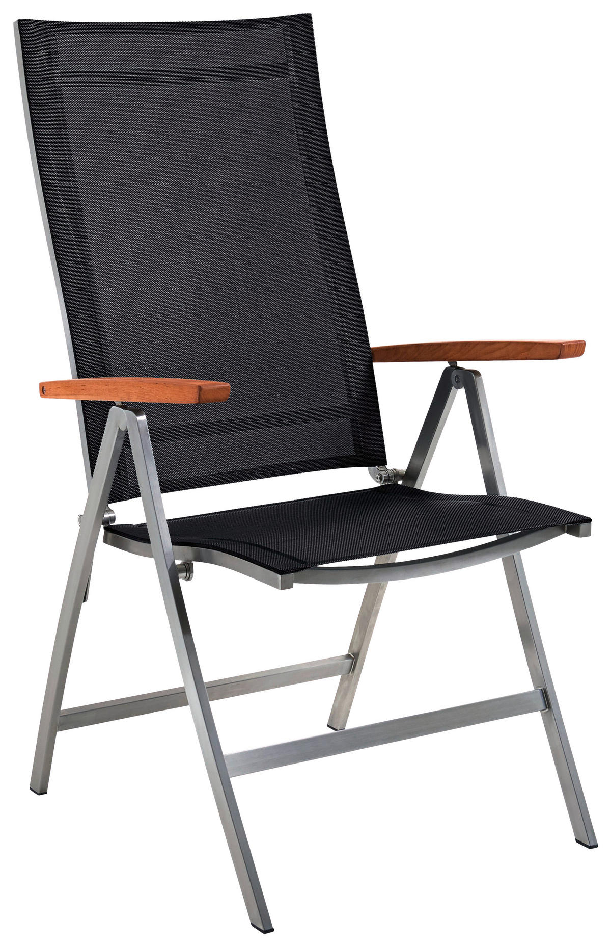 GARTENKLAPPSESSEL Metall, Textil Schwarz, Edelstahlfarben  - Edelstahlfarben/Schwarz, Design, Holz/Textil (60/112/73cm)