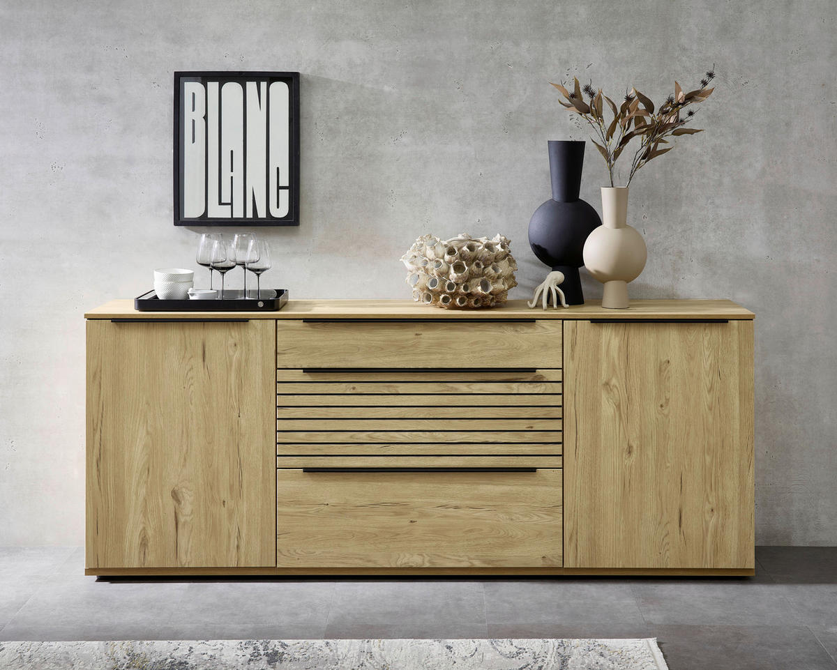 SIDEBOARD Eichefarben  210/85/40 cm  - Eichefarben/Schwarz, KONVENTIONELL, Holzwerkstoff/Kunststoff (210/85/40cm) - Venda