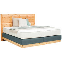 BOXSPRINGBETT 160/200 cm,  in Zirbelkieferfarben, Blaugrau, Matratze, Topper, unterschiedliche Matratzenhärtegrade je Bettseite, H2 + H3 = mittel + fest  - Zirbelkieferfarben/Blaugrau, Natur, Holz/Textil (160/200cm) - Valnatura