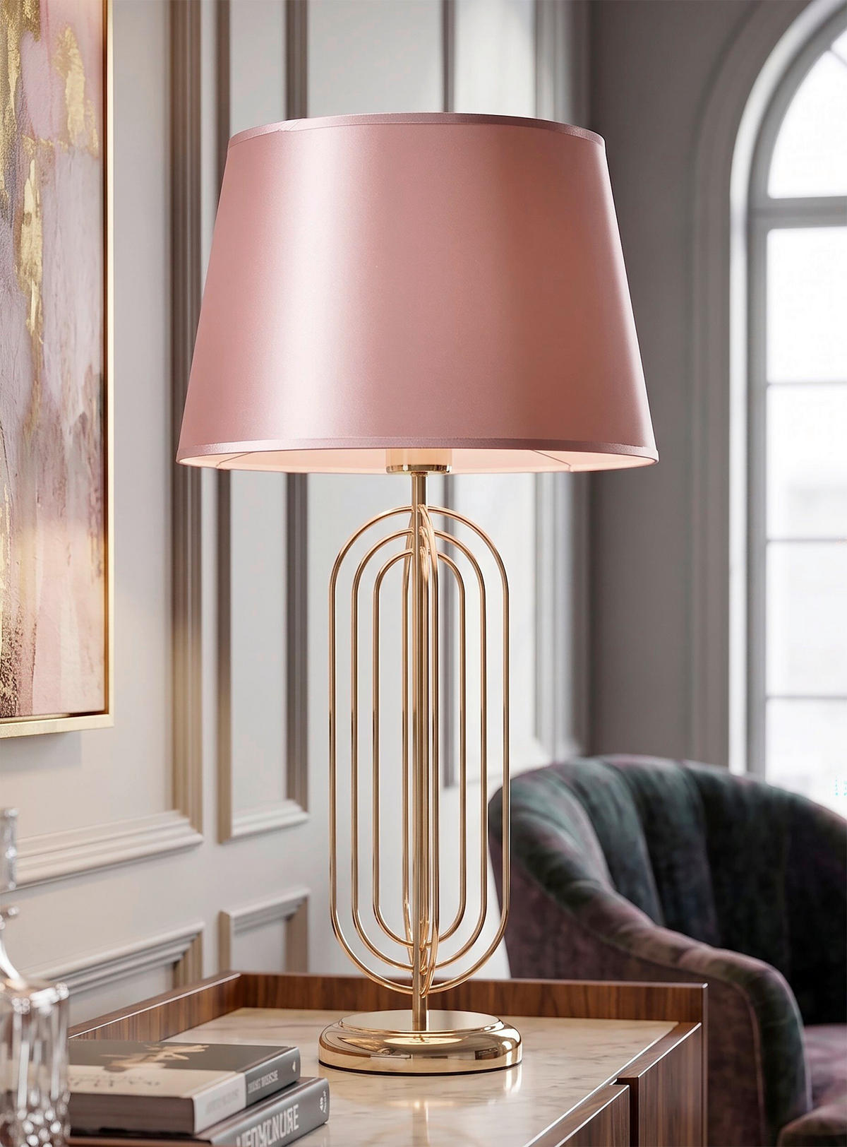TISCHLEUCHTE 33/64 cm  - Pink/Goldfarben, Trend, Kunststoff/Textil (33/64cm) - Mauro Ferretti