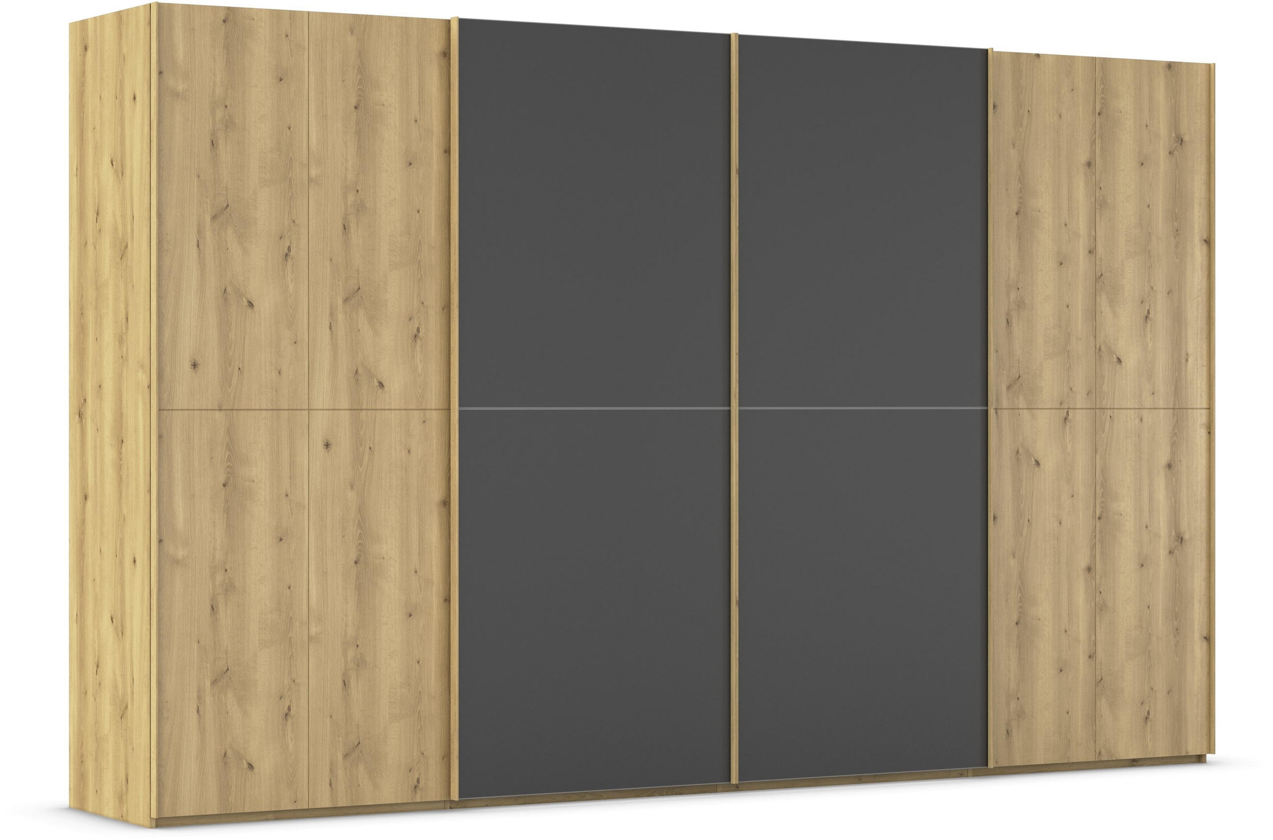 SCHWEBETÜRENSCHRANK 360/223/68 cm 4-türig Schwarz, Eichefarben  - Eichefarben/Schwarz, Design, Glas/Holz (360/223/68cm) - Novel