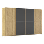 SCHWEBETÜRENSCHRANK 360/223/68 cm 4-türig Schwarz, Eichefarben  - Eichefarben/Schwarz, Design, Glas/Holz (360/223/68cm) - Novel