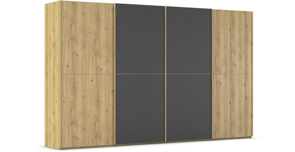 SCHWEBETÜRENSCHRANK 360/223/68 cm 4-türig Schwarz, Eichefarben  - Eichefarben/Schwarz, Design, Glas/Holz (360/223/68cm) - Novel