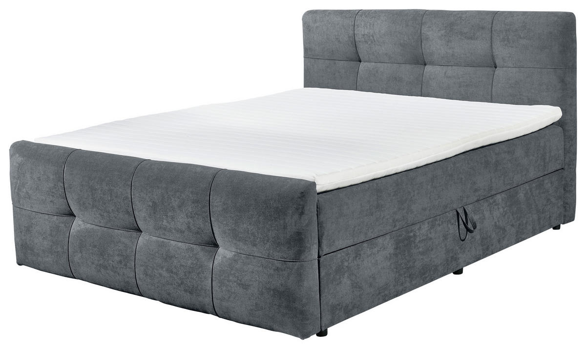 BOXBETT 180/200 cm,  in Anthrazit, gepolstertes Kopfteil, Bettkasten, Topper, H2 + H2 = mittel  - Anthrazit, MODERN, Kunststoff/Textil (180/200cm) - MID.YOU