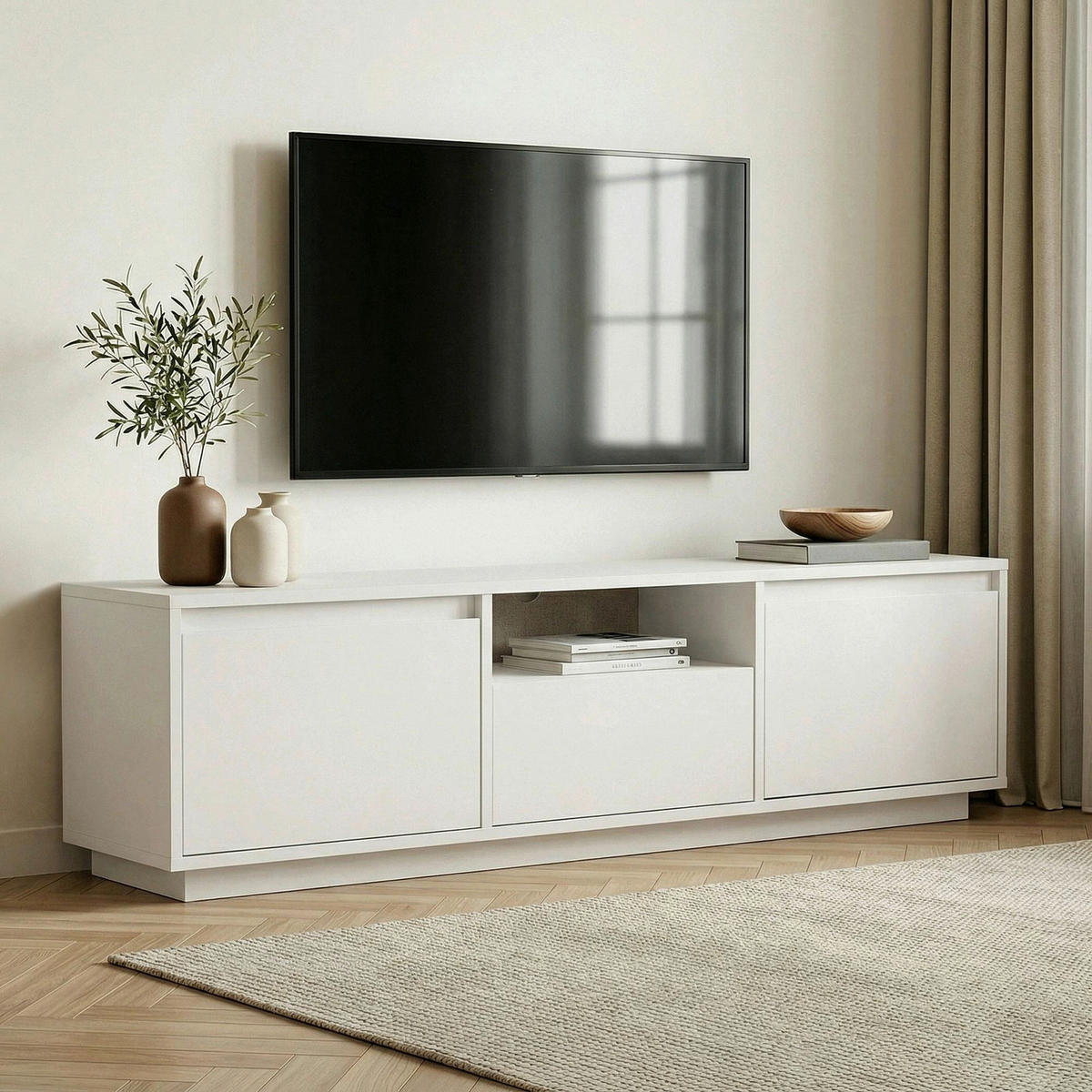 TV-ELEMENT Holzwerkstoff Weiß  - Weiß, MODERN, Holzwerkstoff (160/42/30cm) - MID.YOU