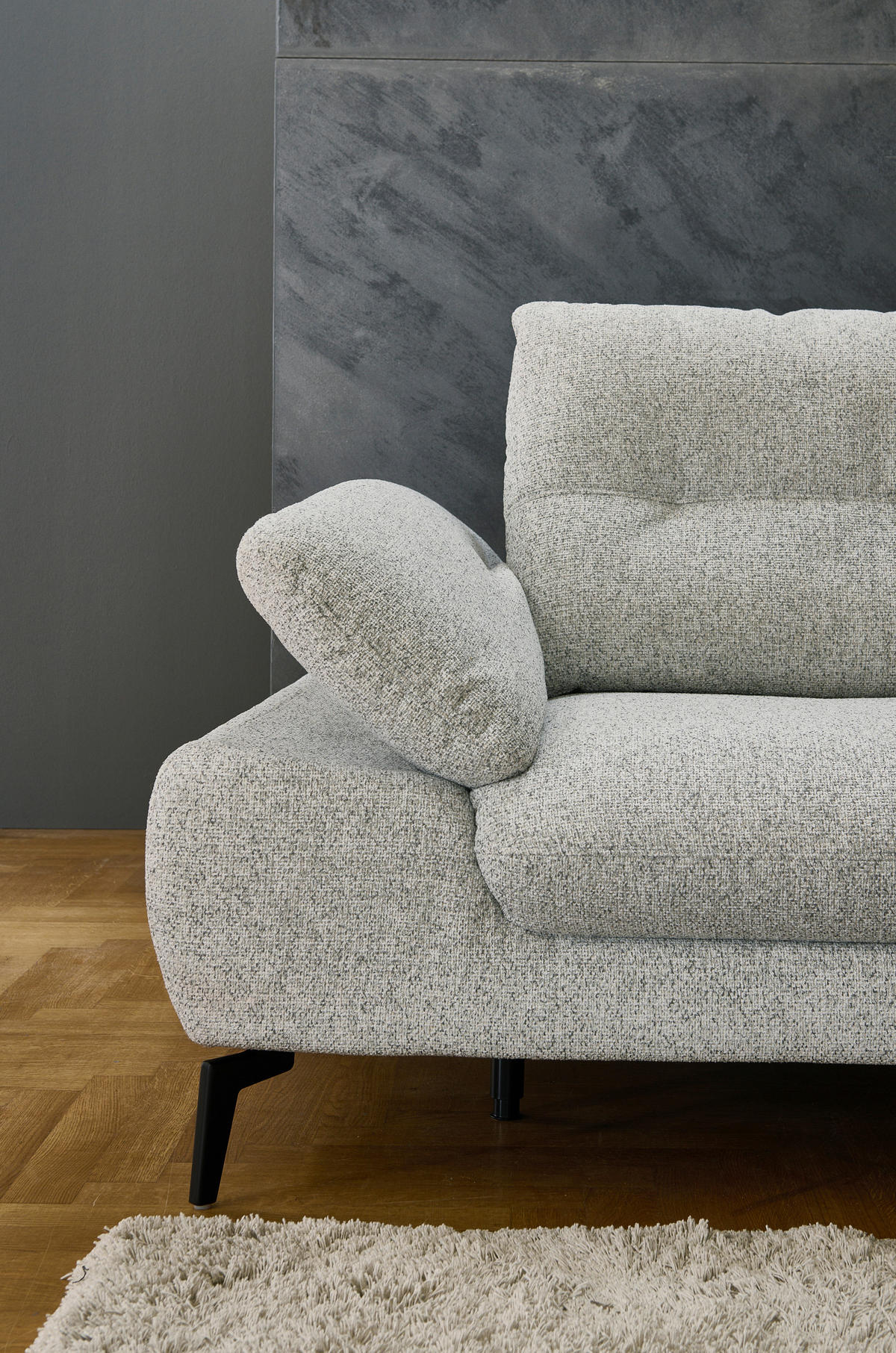 ECKSOFA Hellgrau Flachgewebe  - Hellgrau/Schwarz, Design, Textil/Metall (303/168cm) - Valdera