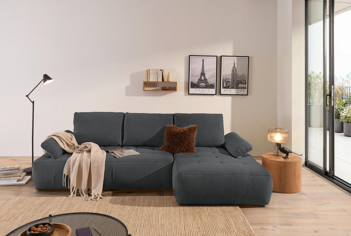 ECKSOFA Dunkelgrau Webstoff  - Dunkelgrau/Schwarz, KONVENTIONELL, Kunststoff/Textil (282/162cm) - Carryhome