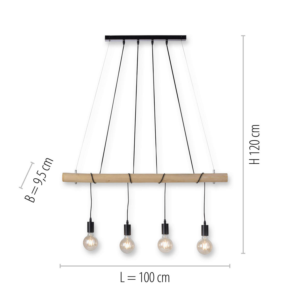 LED-HÄNGELEUCHTE  100/9,5/120 cm    - Eukalyptusholzfarben/Schwarz, Natur, Holz/Kunststoff (100/9,5/120cm) - Just Light