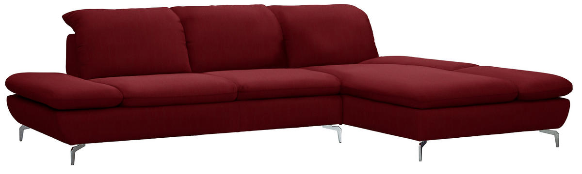 ECKSOFA in Echtleder Rot  315/200 cm  - Silberfarben/Rot, Design, Leder/Metall (315/200cm) - Chilliano