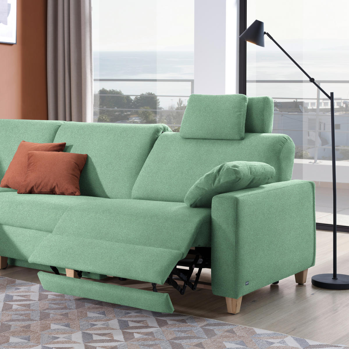 ECKSOFA in Flachgewebe Mintgrün  203/261 cm  - Eichefarben/Mintgrün, KONVENTIONELL, Holz/Textil (203/261cm) - Sedda