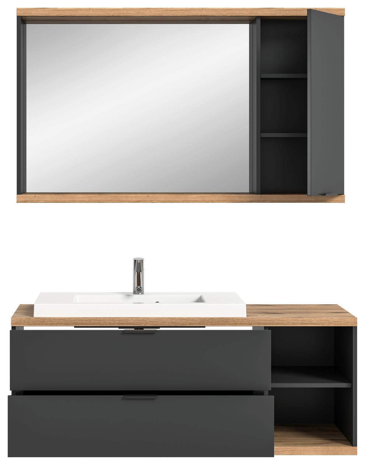 BADEZIMMER 3-teilig  in 130 cm  - Anthrazit/Schwarz, Basics, Glas/Holzwerkstoff (130cm) - MID.YOU