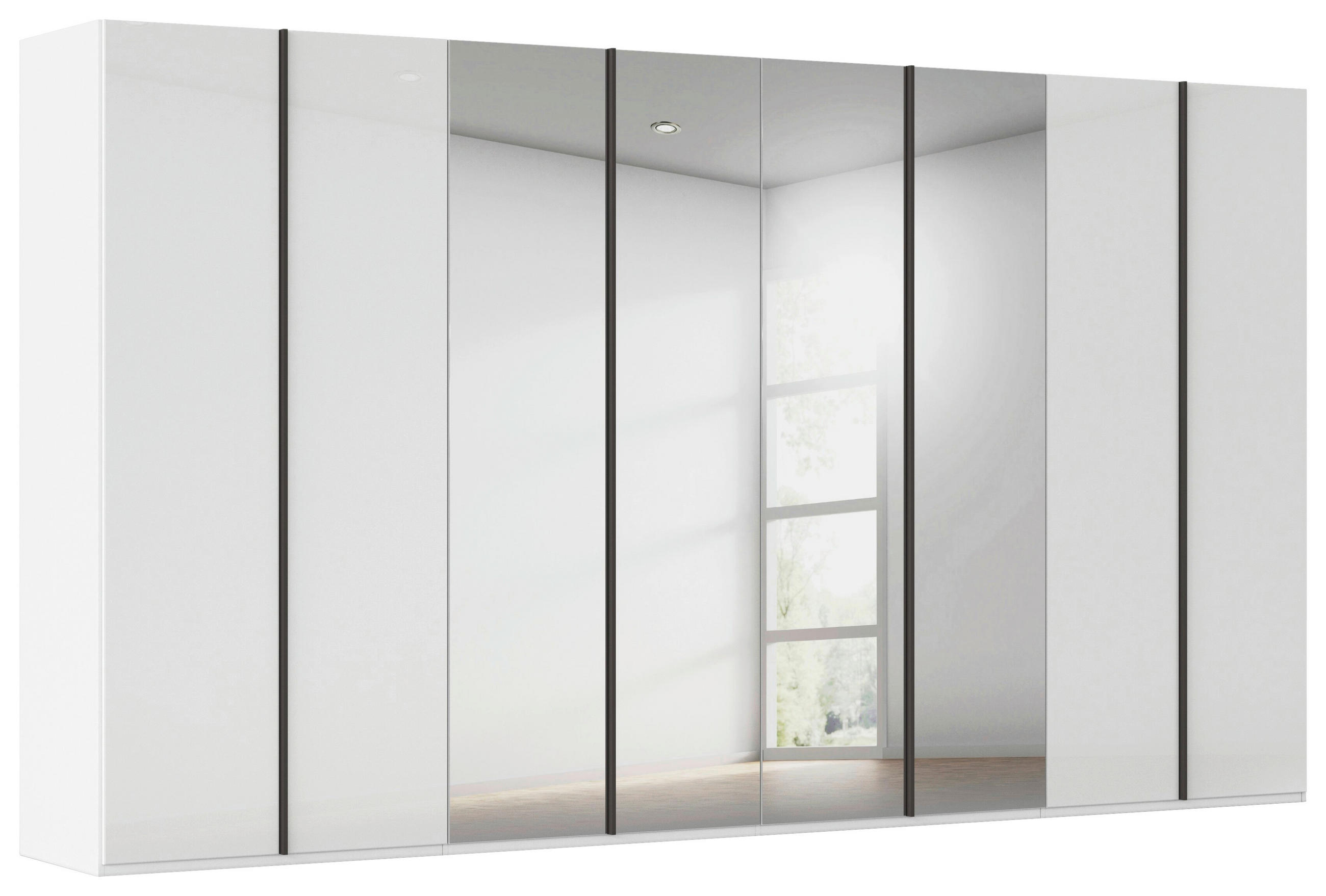 DREHTÜRENSCHRANK 400/235/61 cm,  in Weiß, 8-türig  - Graphitfarben/Weiß, Basics, Glas/Holzwerkstoff (400/235/61cm) - Novel
