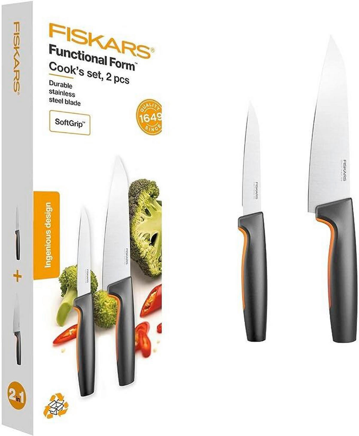 SET NOŽEV  FISKARS FUNCTIONAL FORM 2-delni - črna/oranžna, Basics, kovina/umetna masa - Fiskars