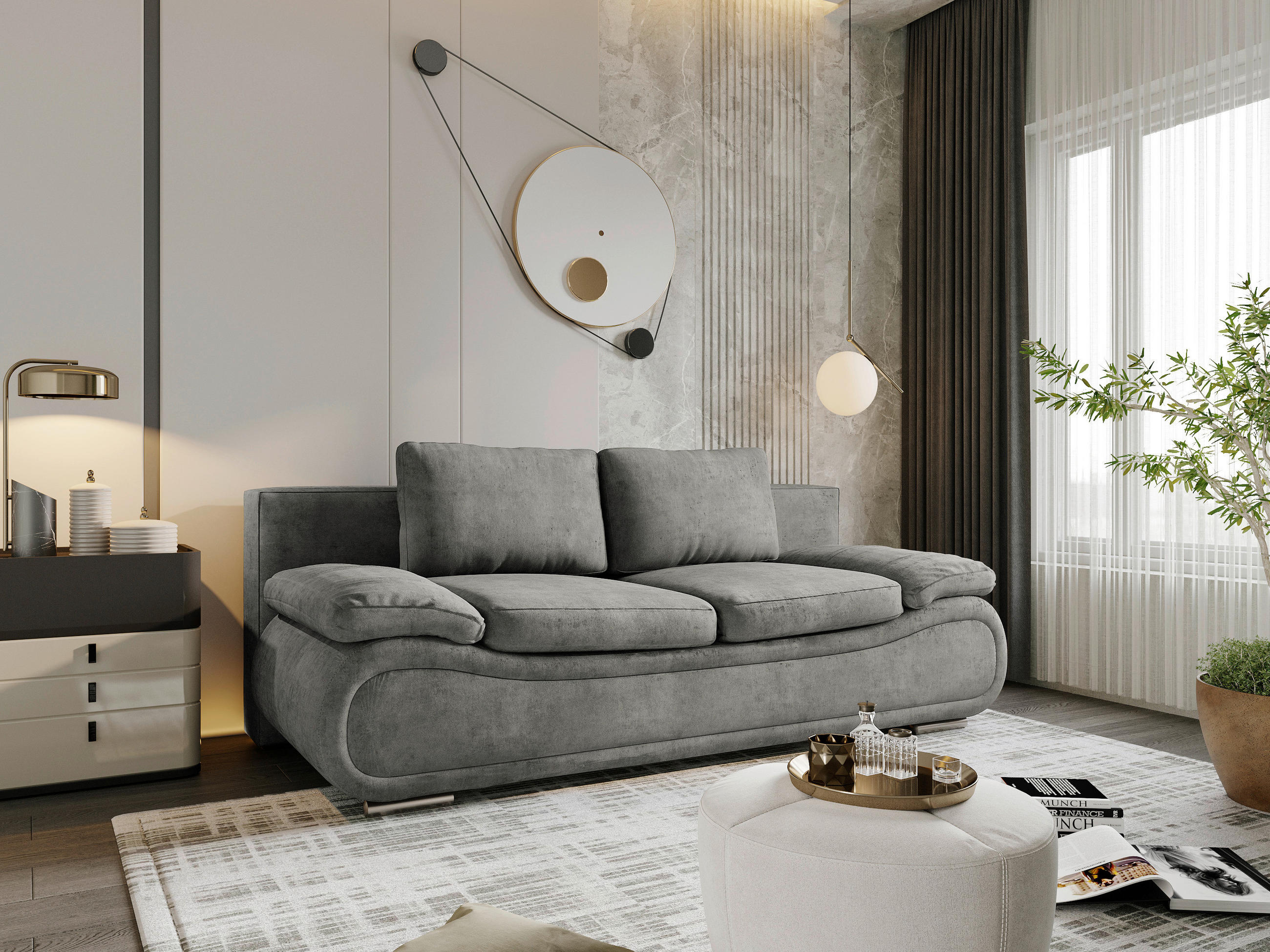 SCHLAFSOFA Jacquard Grau  - Chromfarben/Beige, Design, Textil (200/78/90cm) - Venda