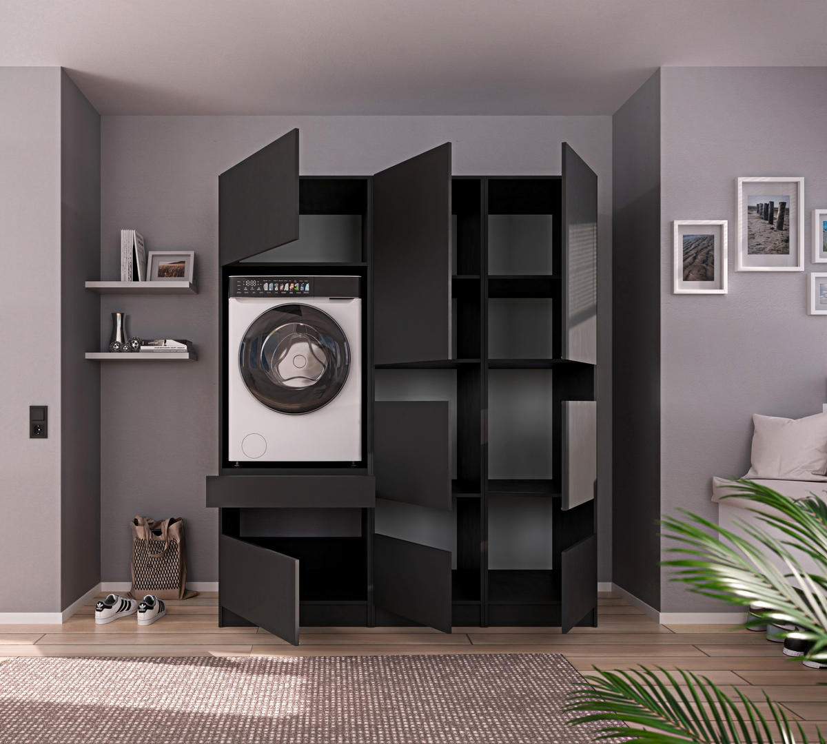 MEHRZWECKSCHRANK 50/200/68 cm  in Anthrazit  - Anthrazit/Schwarz, Design, Holzwerkstoff/Metall (50/200/68cm) - Milino