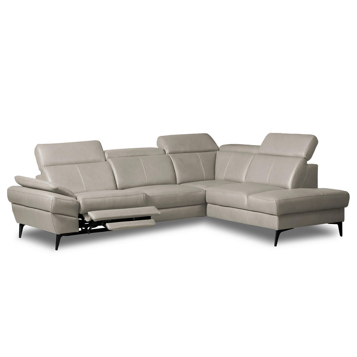 ECKSOFA Lederlook Echtleder Platinfarben  - Platinfarben/Schwarz, Design, Leder/Textil (264/211cm) - Livetastic