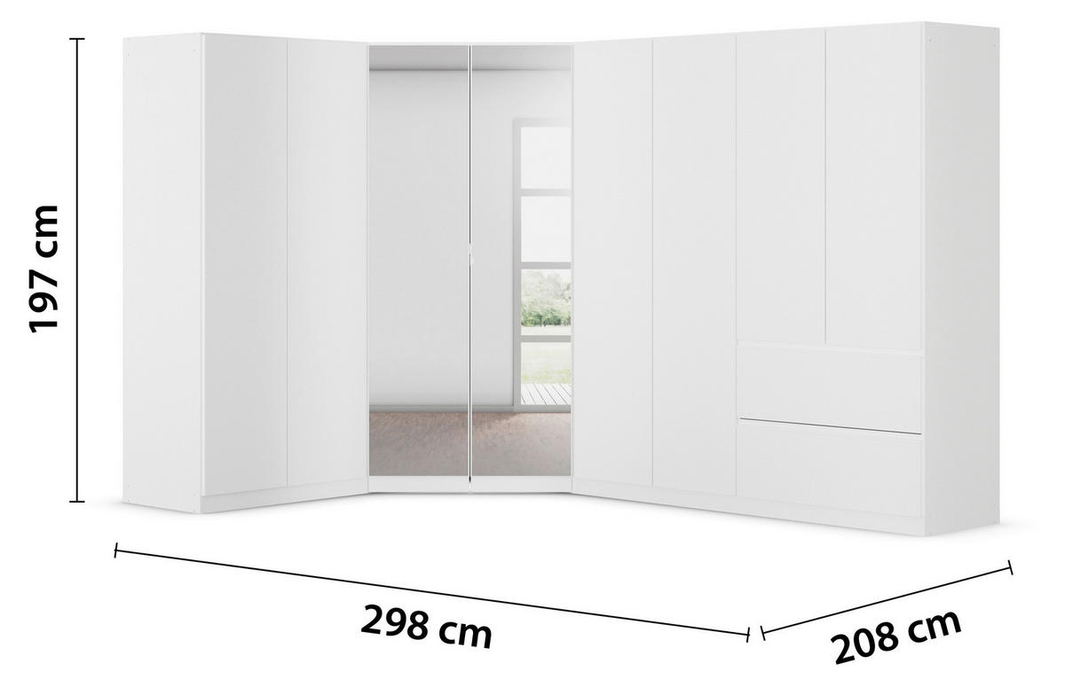 ECKKLEIDERSCHRANK 208/197/298 cm  - Chromfarben/Weiss, Modern, Holzwerkstoff (208/197/298cm) - Rauch Möbel