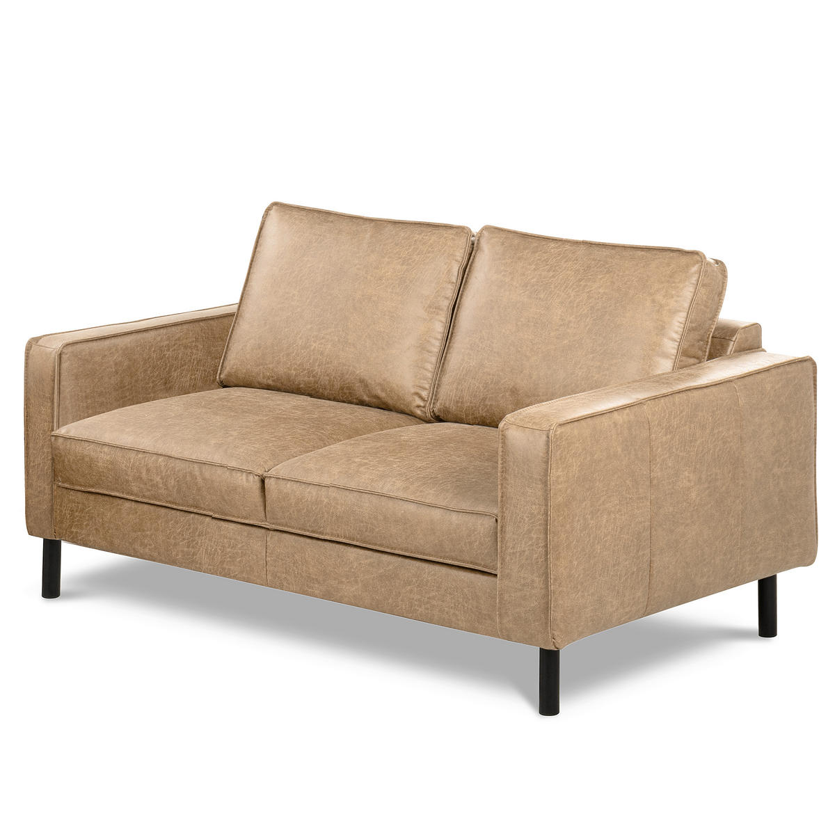 2-SITZER-SOFA Sandfarben Echtleder Lederlook  - Sandfarben, Design, Leder/Textil (148/85/92cm) - Livetastic