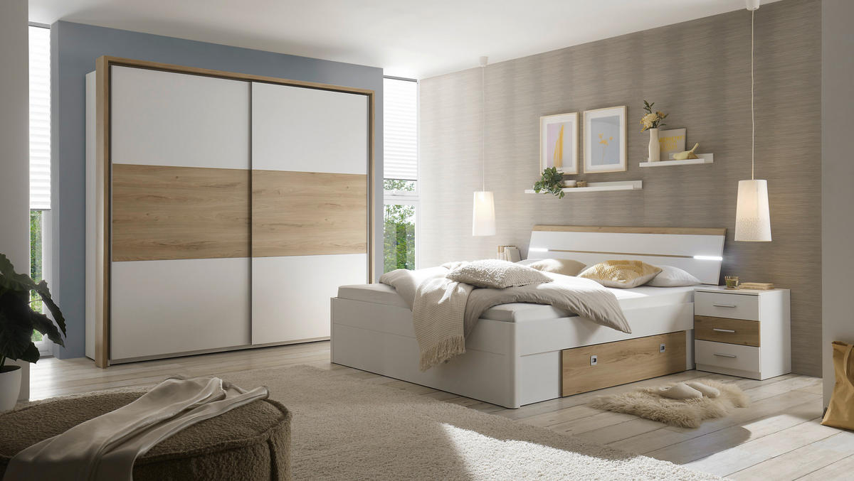 SPALNICA, bela, barve hrasta  - barve hrasta/bela, Moderno, leseni material - Hom`in