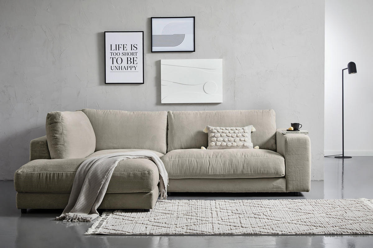 ECKSOFA in Cord Graubraun  - Graubraun/Schwarz, Design, Kunststoff/Textil (224/265cm) - Hom`in