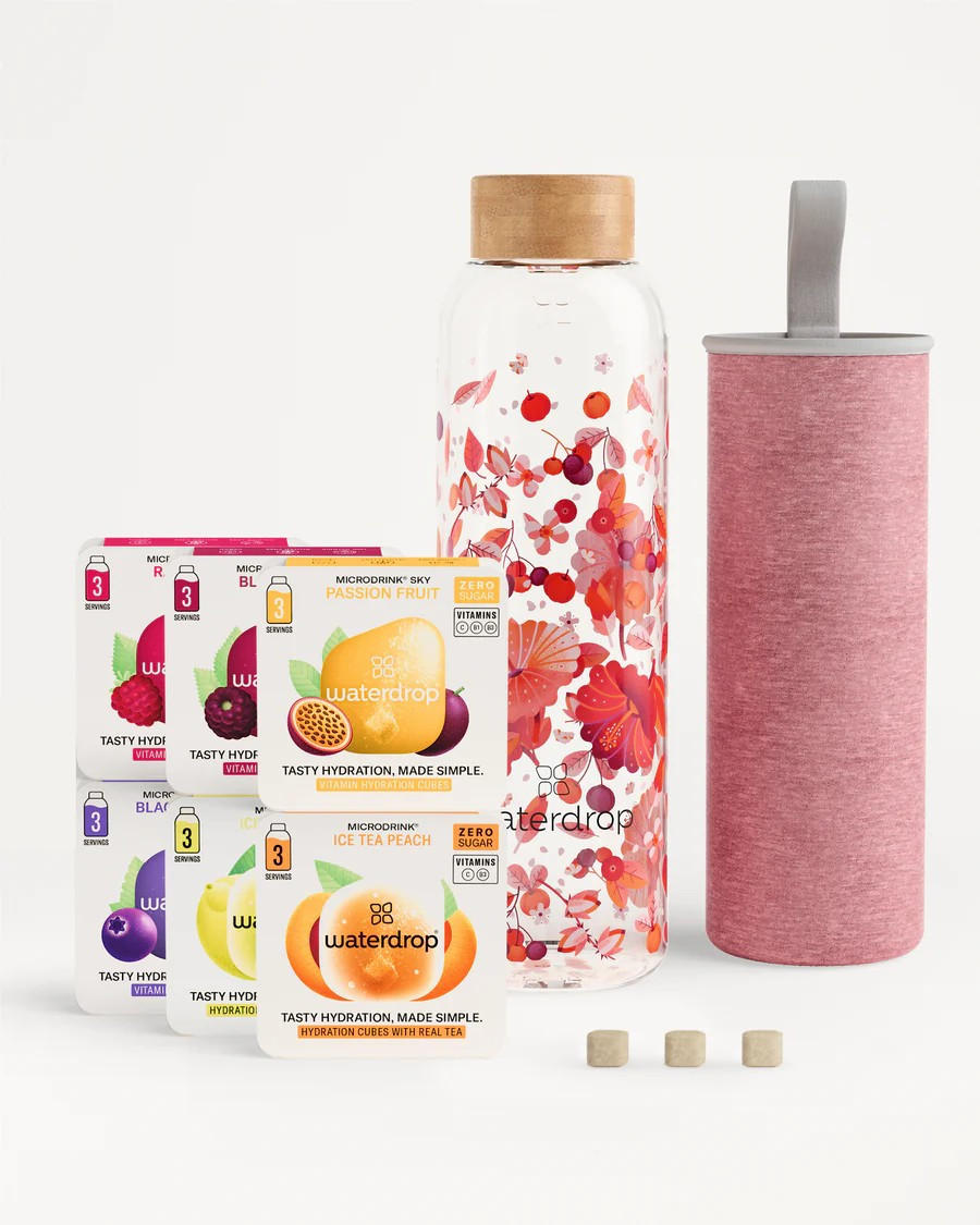 TRINKFLASCHE 600 L  - Pink/Transparent, Trend, Glas/Naturmaterialien (600ml) - waterdrop