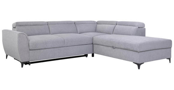 ECKSOFA Grau Velours  - Schwarz/Grau, KONVENTIONELL, Textil/Metall (255/217cm) - Carryhome