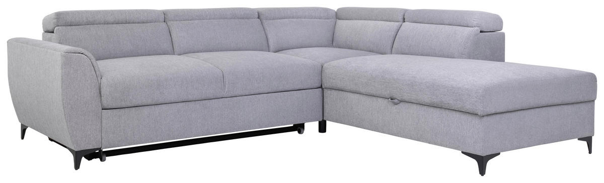 ECKSOFA Grau Velours  - Schwarz/Grau, KONVENTIONELL, Textil/Metall (255/217cm) - Carryhome