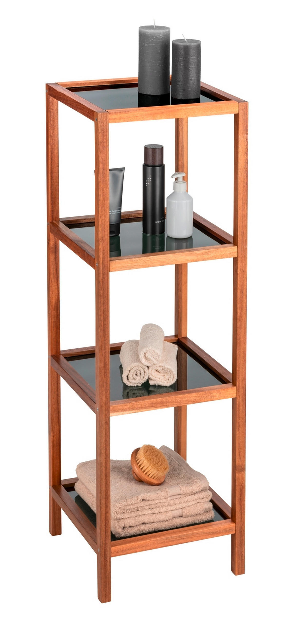 BADEZIMMERREGAL 36/112/36 cm  - Schwarz/Braun, Natur, Glas/Holz (36/112/36cm) - Wenko