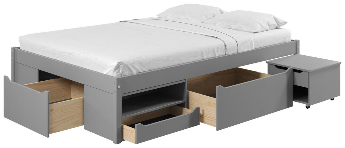 KREVET S PROSTOR. ZA ODLAGANJ   140/200 cm   siva  - siva/prirodne boje, Basics, drvni materijal/drvo (140/200cm) - MID.YOU