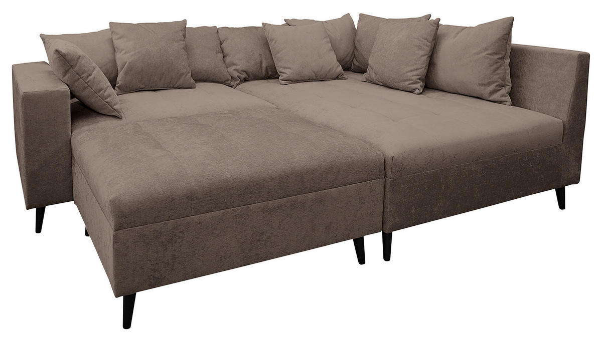 Ecksofa inkl. Hocker in Flachgewebe Braun  - Schwarz/Braun, Design, Holz/Textil (247/174cm) - MID.YOU