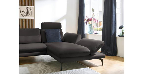 ECKSOFA in Echtleder Grau 308/195 cm - Schwarz/Grau, Design, Leder/Metall (308/195cm) - Dieter Knoll