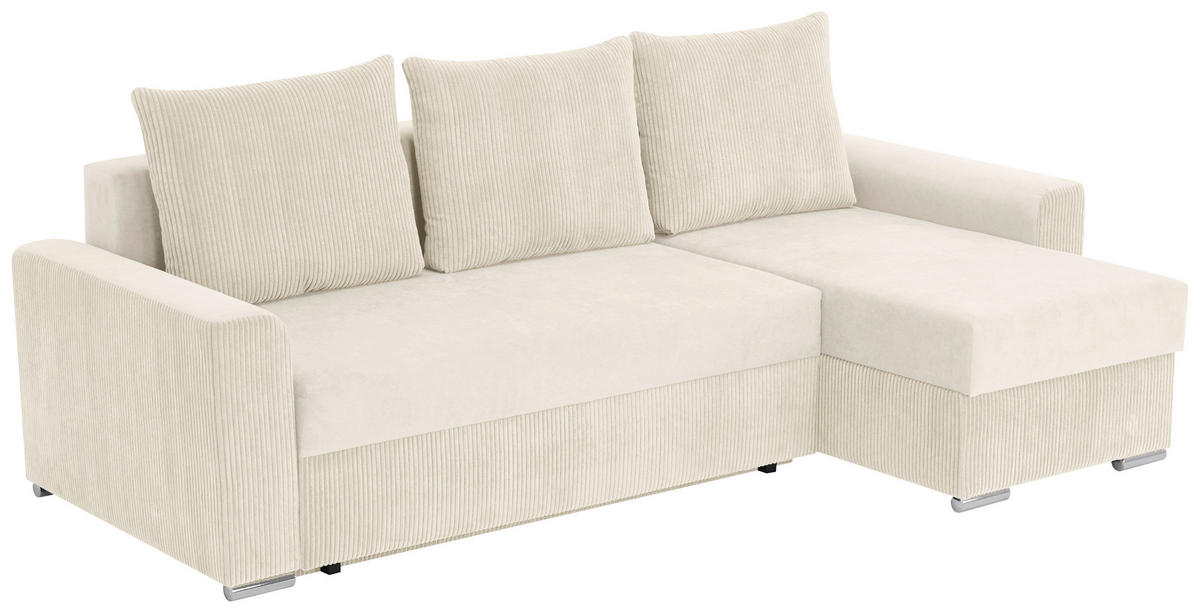 ECKSOFA in Cord, Mikrofaser Creme  - Chromfarben/Creme, Design, Kunststoff/Textil (239/141cm) - Livetastic