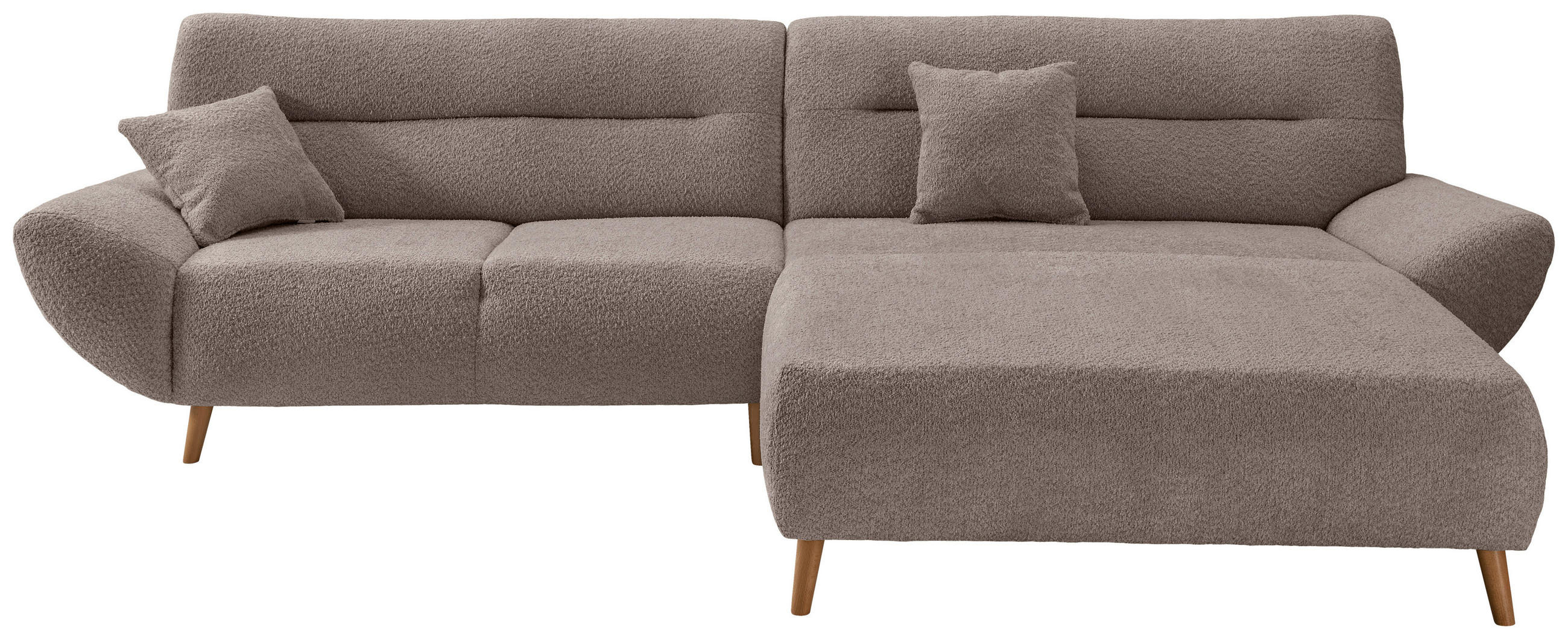 ECKSOFA in Bouclé Taupe   - Taupe/Wildeiche, KONVENTIONELL, Holz/Textil (290cm) - MID.YOU
