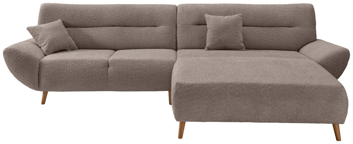 ECKSOFA Taupe Bouclé  - Taupe/Wildeiche, KONVENTIONELL, Holz/Textil (290cm) - MID.YOU