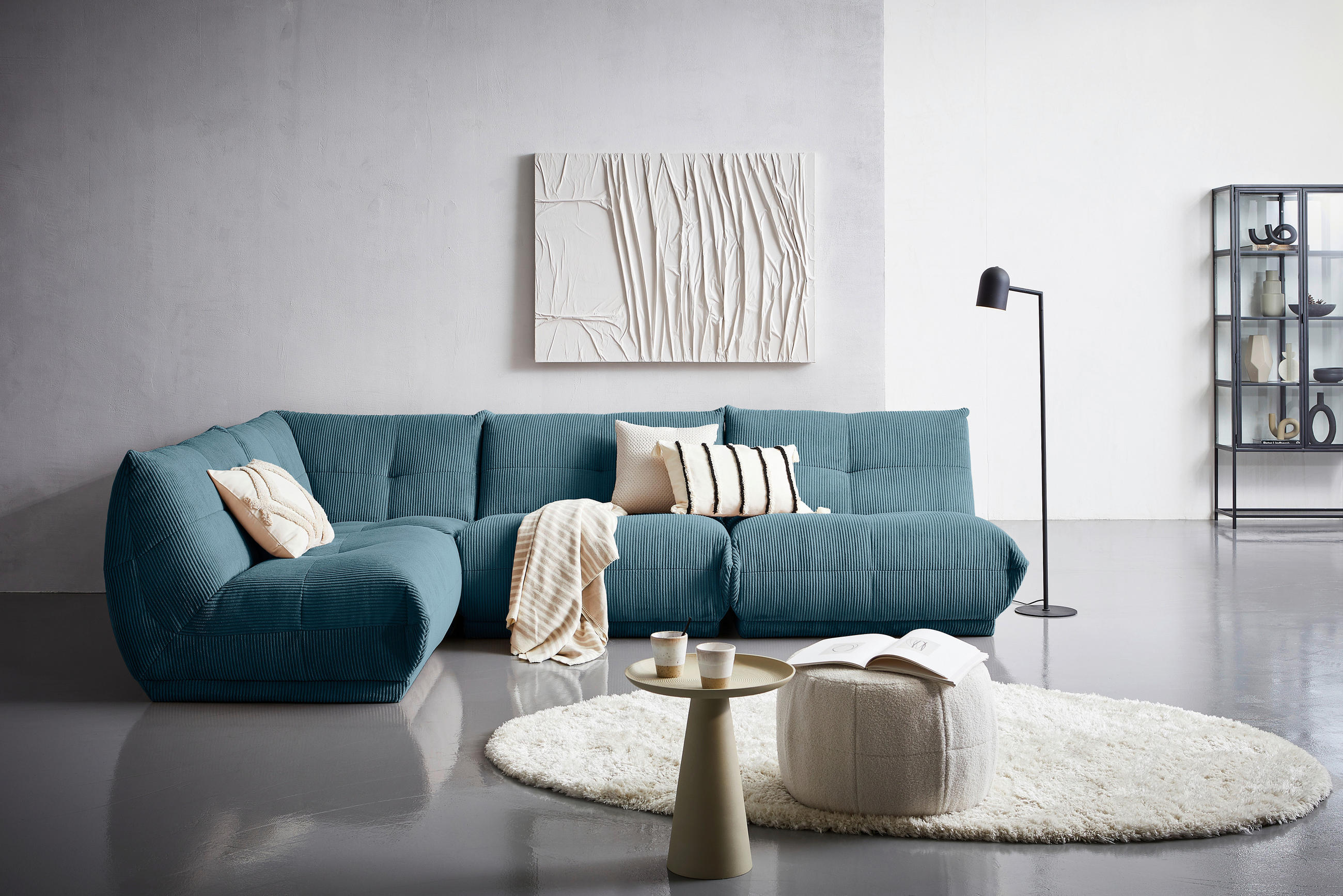 ECKSOFA Petrol Cord - Petrol, Trend, Textil (210/315cm) - Livetastic