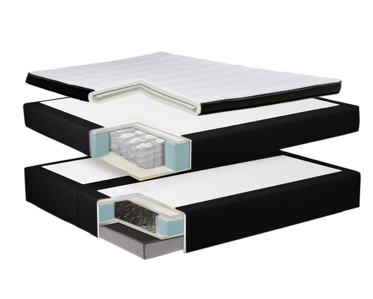 BOXSPRINGBETT 180/200 cm  in Schwarz  - Silberfarben/Schwarz, KONVENTIONELL, Leder/Textil (180/200cm) - MID.YOU