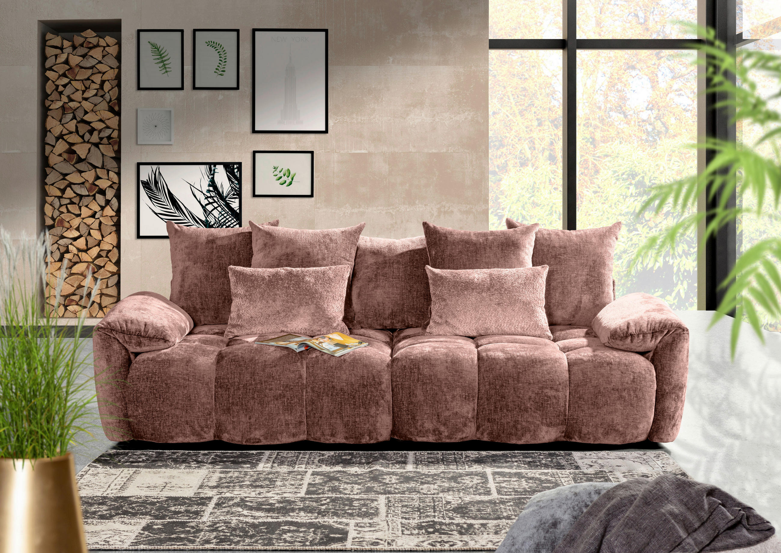 VELIKA SOFA staroružičasta  - staroružičasta/crna, Dizajnerski, tekstil/plastika (265/67/130cm) - home24