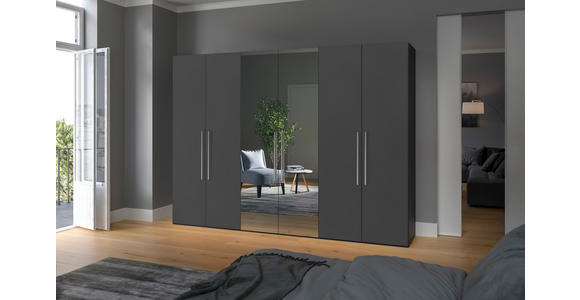 DREHTÜRENSCHRANK  in Anthrazit, Schwarz  - Edelstahlfarben/Anthrazit, Design, Glas/Holzwerkstoff (303/195/59cm) - Carryhome