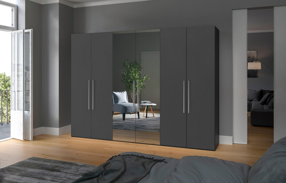 DREHTÜRENSCHRANK  in Anthrazit, Schwarz  - Edelstahlfarben/Anthrazit, Design, Glas/Holzwerkstoff (303/195/59cm) - Carryhome