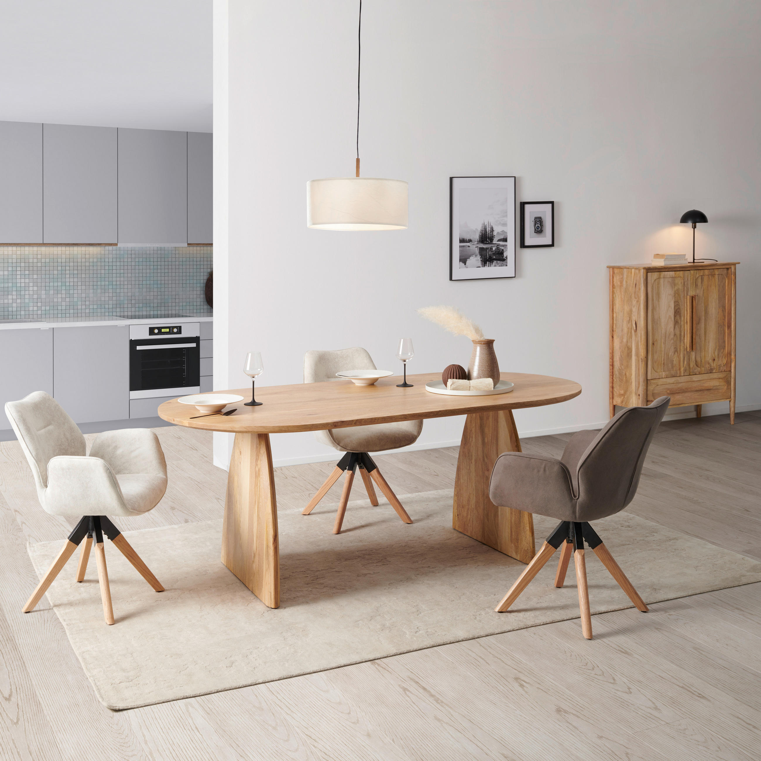ESSTISCH Mangoholz vollmassiv oval Naturfarben  - Naturfarben, MODERN, Holz (200/76/100cm) - MID.YOU