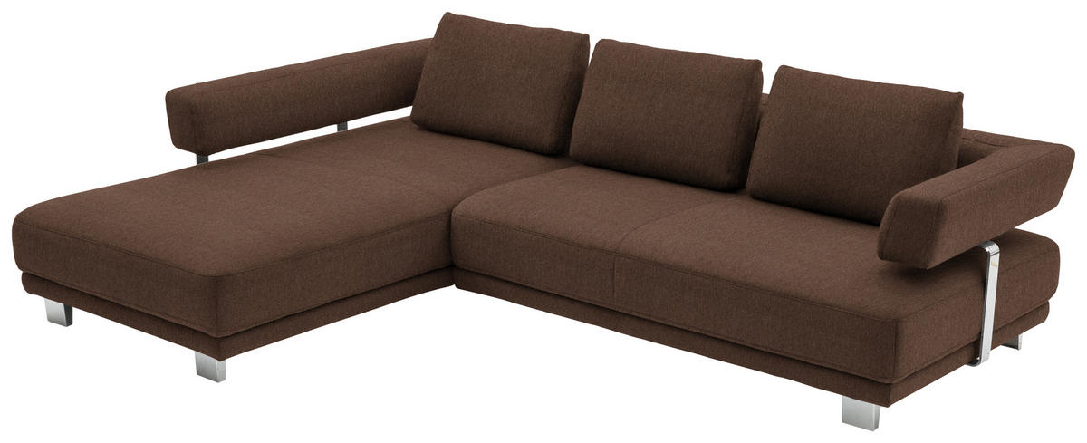 ECKSOFA in Chenille Braun  - Chromfarben/Braun, Natur, Textil/Metall (214/297cm) - Valdera