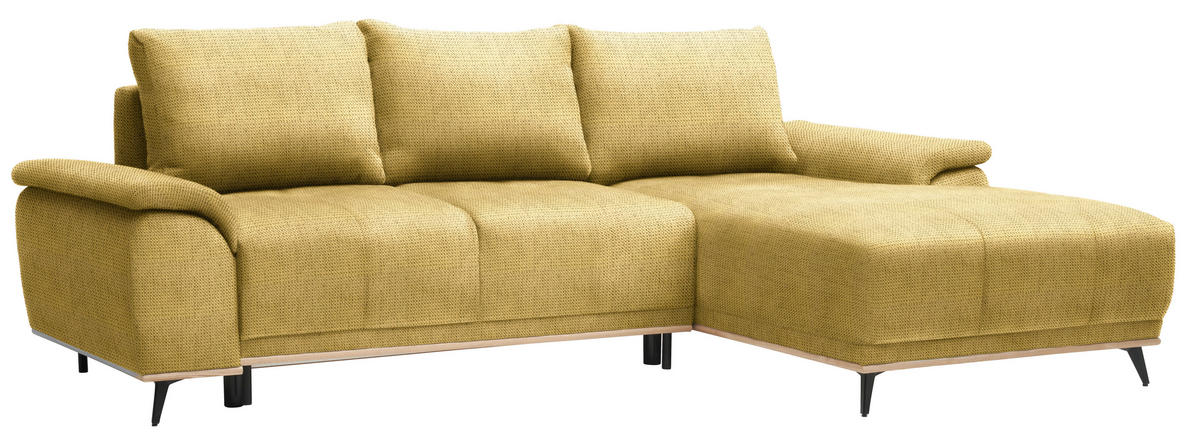 ECKSOFA in Chenille Goldfarben  - Goldfarben/Schwarz, MODERN, Textil/Metall (262/168cm) - home24